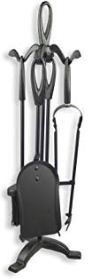 HERSIG - Set de Chimenea - Utensilios Chimenea de Leña con Soporte - Juego de 3 Accesorios de Forja -Pala, Escoba, Pinzas y Atizador - Accesorios Estufa y Chimeneas Leña