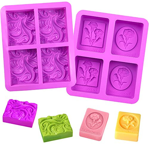 Silikonformen für Seife, WUHEECOME 2 Stück Silikon Seifenform 2 Arten Seife Blumenformen Wiederverwendbar DIY Seifengießform 17.1*14.5*3.1cm Handmade Seifen Form für Seife Gelee Kuchen(Quadratisch)