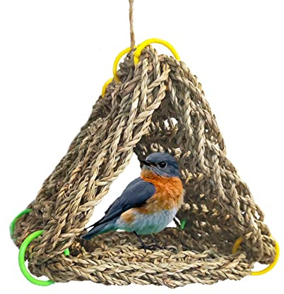 Tfwadmx Bird Seagrass Hammock Tent, 3Pcs 7x7in Seagrass Mat for Birds, Hanging Parrot Toys, Counre House Hut Hideout for Parakeets, Lovebirds, Budgies, Cockatiels