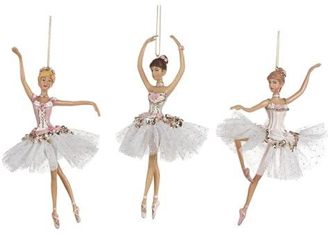 Goodwill White and Pink Fabric and Resin Ballerina, 18 Centimetre Hanging Christmas Ornament -Set of 3