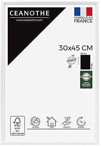 Ceanothe Cadre Photo 30x45 cm en Bois Blanc, Pour Exposition et Idéal pour Photos Mariage A4, Collection Essentiel Verre acrylique Incassable Fabriqué en France