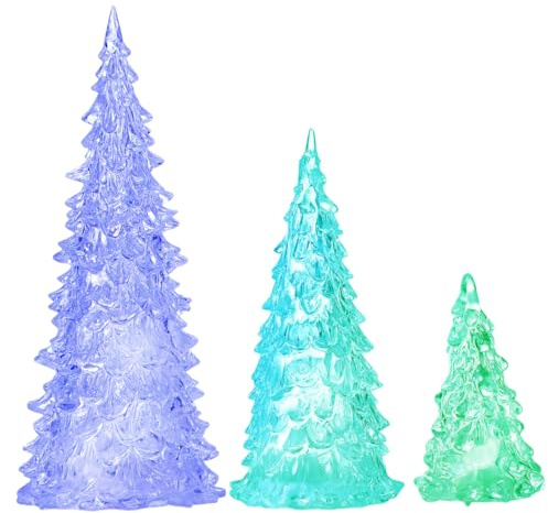 HOMSFOU 3 Pack Acrylic Christmas Tree Lighted Mini Tabletop Xmas Tree Light up Christmas Decoration for Indoor Xmas Table Home Office Desk Decor