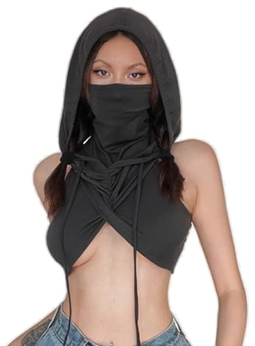 JasmyGirls ärmlös dam huva crop-top Y2k streetwear rave outfit