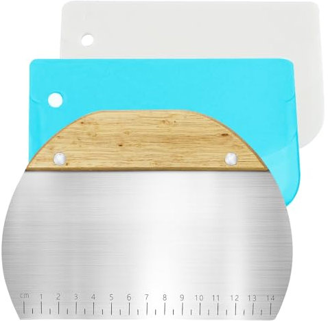 luckaide Set di 3 biglietti per impasti, in acciaio inox, legno, plastica, per torte, per pizza, utensili da forno, utensili da cucina