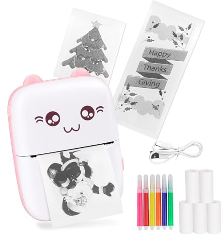 Bunnyboo Mini Thermal Printer, Bluetooth Labler Maker, Portable Label Printer, Mini Printer Compatible with Android and ios, Printable Photos, Lists, QR Codes, Notes (Pink)