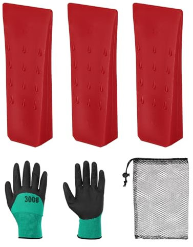 QUARKZMAN Cuña de Tala de Plástico 3 Piezas Cuña Forestal de Plástico ABS 152 mm Cuña de Hender para Madera Cuñas de Plástico Cuña de Tala Con Guantes Con Bolsa Cuñas de Tala Rojas