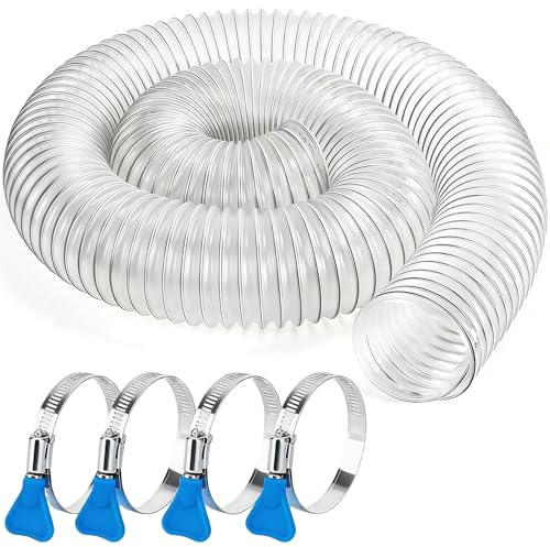 Heavy PVC Dust Collection Hose 4 In x 10 Ft, Reinforced Clear PVC Fume Hose with 4 Clamps, Flexible and Puncture Resistant 4 Inch Dust Collection Fittings for Woodworking