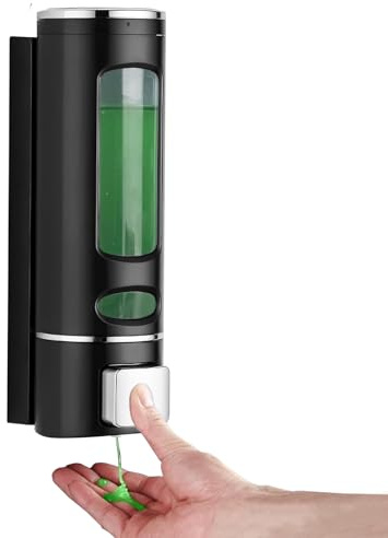 400ML Black Soap Dispenser Wall Mounted, Bathroom Shampoo, Conditioner and Shower Gel Dispenser Kitchen Hand Dish Soap Container Handwash Dispensers Bottle for Home, Hotel, Restaurant