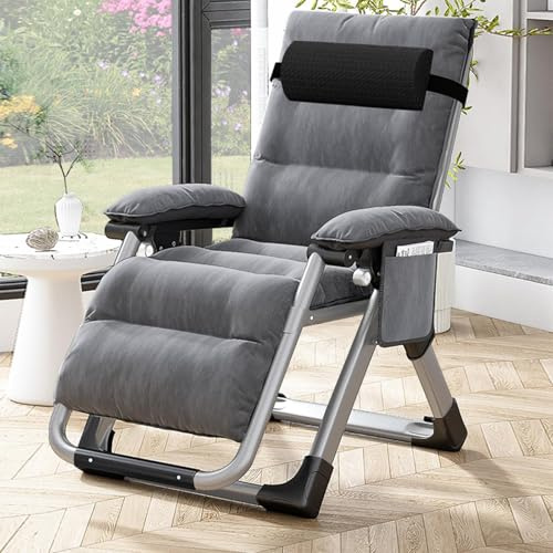 Obqer Folding Zero Gravity Chair, 200KG Heavy Duty Sun Lounger, Adjustable Garden Recliner with Cushion and Side Holder, Extra Wide, No Assembly Required, Sun Loungers for Garden Terrace Poolside Home
