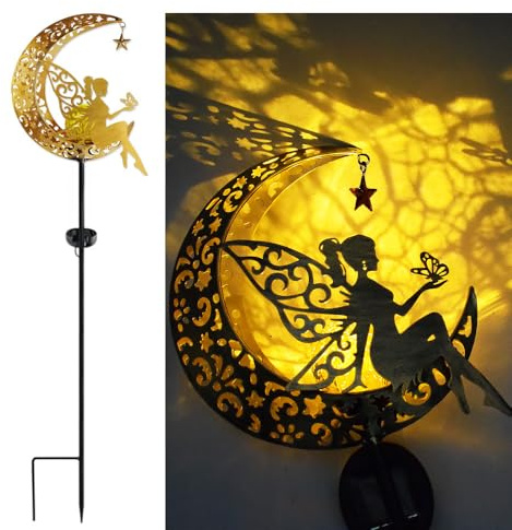 YZYOE Guirlande lumineuse solaire en forme de lune et de fleurs - Décoration de jardin - En fer forgé - Sans fil - Lampe LED étanche du crépuscule à l'aube