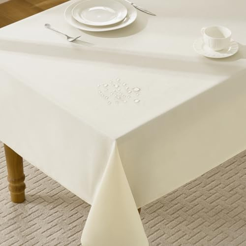 FIBORIA Grande Mantel Rectangular 350x150 cm Beige Aspecto Lino Antimanchas Manteles Repelente al Agua Decorativo para Mesa, Ideal para Exterior, Comedor, Jardín, Bodas, Eventos y Fiestas, 1 Pieza
