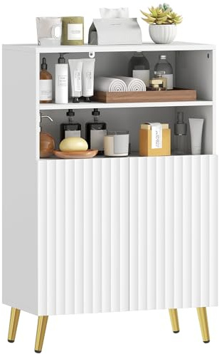 HOMCOM Mobile Bagno con 2 Ripiani Aperti e Armadietto, Mobiletto Bagno Salvaspazio con Ante Ammortizzate, Ripiano Regolabile, per Sala da Pranzo Soggiorno, 60x31.8x93 cm, Bianco