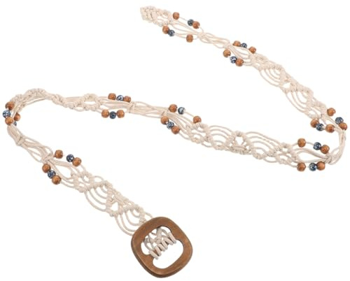 Amosfun Resistente All'usura Regolabile Intrecciata Boho con Perline in Legno in Cotone e Lino per Donna per Abiti da Spiaggia e Vacanze Casual