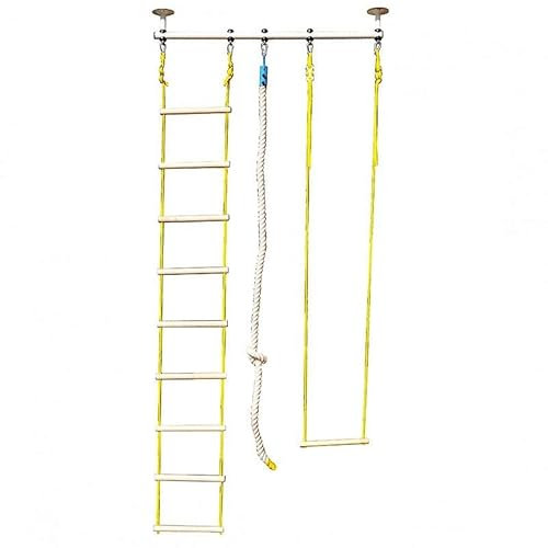 Niro Sportgeräte Schaukel KinderSchaukel Babyschaukel Schaukelhaken Deckenmontage Deckenhalterung Reckstange (mit Strickleiter 3 m, Klettertau 3 m & Turntrapez)