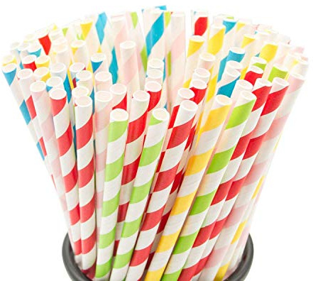 100PCS Biodegradable Paper Straws Bulk, Assorted Rainbow Colors Striped Drinking Straws for Juice, shakes, Cocktail, Coffee,Soda, Milkshakes, Smoothies,Celebration Parties and Arts Crafts Projects