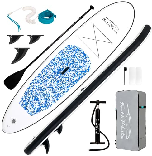 FEATH-R-LITE 10' Inflatable Ultra-Light Stand Up Paddle Board for All Skill Levels Included with SUP, Adj Paddle, Pump, Backpack, Leash