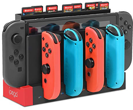 FYOUNG Caricabatterie Joycons Supporto per Nintendo Switch, controller 4 in 1 e stazione di ricarica con indicatore LED e slot per scheda di gioco per Switch JoyCons
