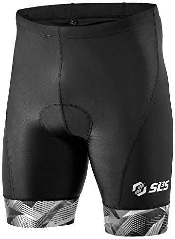 SLS3 Triathlon Shorts Men - Premium FX Mens Tri Shorts - 2 Pocket, Padded, Medium Compression (Grey Edge, Large)