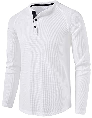 MakingDa Henley T-shirt herr långärmad smal passform våffla, Vitt, XL