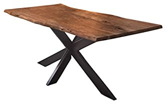 SAM Esstisch 120x80cm Salerno, Akazienholz nussbaumfarben + massiv + lackiert, echte Baumkante, Baumkantentisch, Spider-Metallgestell Schwarz, Esszimmertisch, Tischplatte 35mm