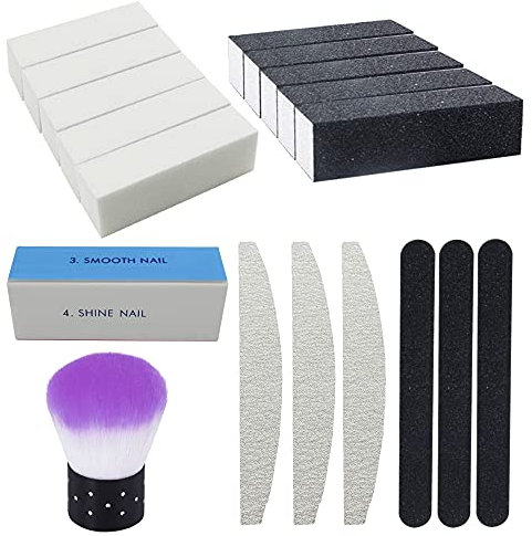 Belvanr Limas de Uñas Profesionales 18 Piezas Kit Limas Uñas Semipermanentes Lima de Uñas Bloque de Pulido de Uñas Limas para Uñas de Doble Cara 100/180 Limas de Uñas de Búfer Bloque Pulido