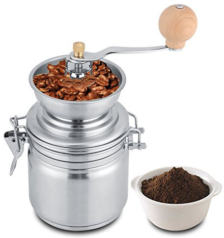 Macinacaffè Manuale, Portatile Macinacaffe da Mano, Utensile Manuale per Macinacaffè in Acciaio Inossidabile per Chicchi di Caffè o Spezie,Famiglia Delicate,Viaggi(D'argento)
