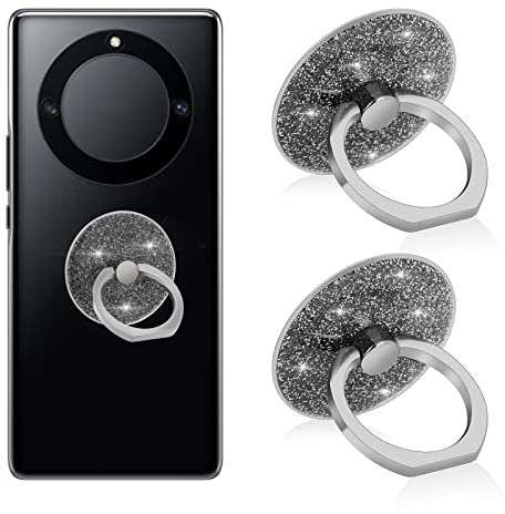 Cobee Bling Finger Kickstand - 2 Stück Sparkle Runder Handyhalter, 360° Drehbarer Metall-Ständer Mit Glitzer-Griff (Silber)