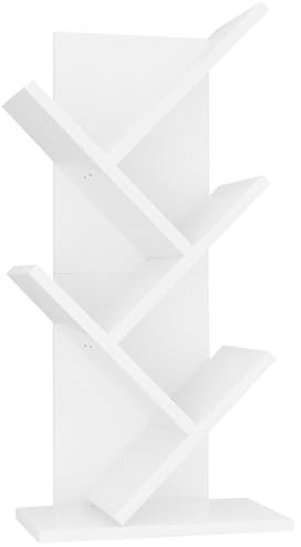 YMYNY 4 Tier Tree Bookshelf, Small Bookcase, Modern Wood Book Storage Rack, Freestanding Book Shelf for Books/Movies/CDs, Narrow Display Rack for Living Room, Home Office, White HBC014W