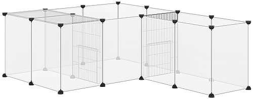 Pawhut Parque para Animales Pequeños de Bricolaje con 20 Paneles de Resina Valla para Conejos Jaula Modular para Cobayas Chinchillas 175x70x45 cm Blanco