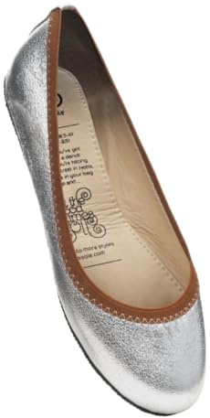 Rollasole Ballerine da donna, con tacco argento, pieghevoli, eleganti ballerine pieghevoli per borsa, uso quotidiano, serate, feste, matrimoni, viaggi estivi o regali da donna, Argento e marrone
