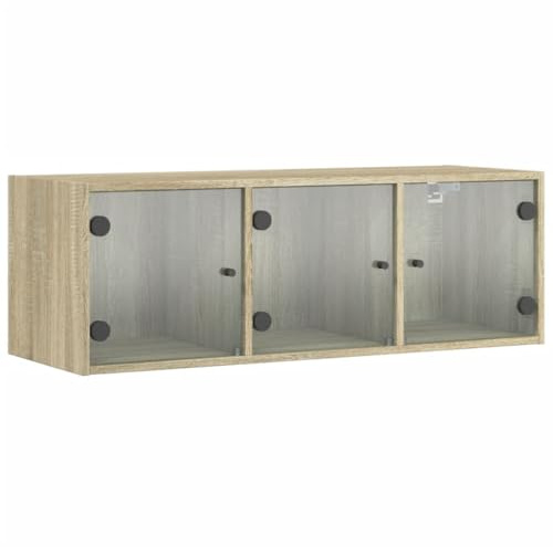 vidaXL Armoire Murale avec Portes en Verre, Meuble de Rangement Suspendu avec Compartiment, Organisateur de Maison Salle de Séjour Intérieur, Moderne, Chêne Sonoma