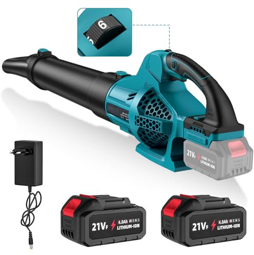 Souffleur de Feuilles sans Fil 21 V, 240 km/h Souffleur Batterie avec Deux Batteries 4.0Ah, 1500W Moteur sans Balais, 6 Vitesses, Affichage Batterie, Souffleur de Feuilles pour Jardins, Terrasses