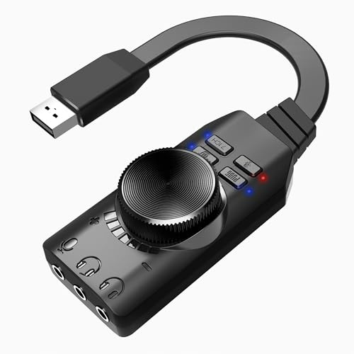MEIRIYFA External USB Sound Card Virtual 7.1 Surround Sound USB 2.0 Sound Card Adapter for PC with Volume Control, USB to 3.5mm Jack Audio Adapter Cable Plug and Play