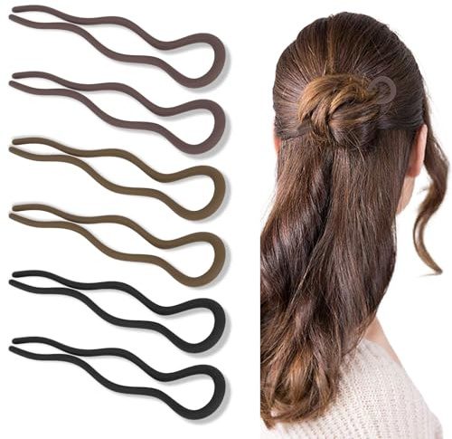 ANBALA French Hair Pins U-Shaped Wavy Design, Matte Finish Plastic Updo Pins for Women, French Twist Bun Clips for Fine/Thick Hair, 6 Pack