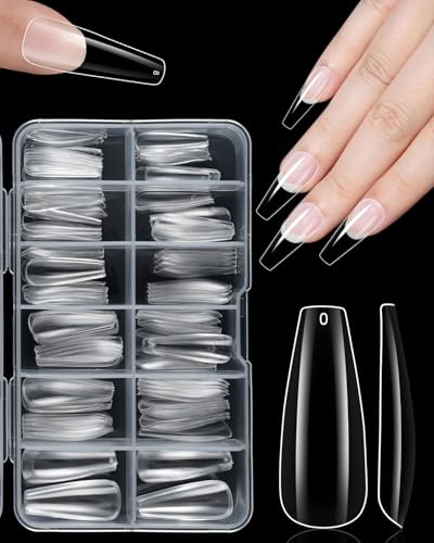 CULEB 120 Pezzi Nail Dual Forms Mold,Trasparente Forma di T,12 Diverse Dimensioni Finte con Unghie Trasparente,per Ragazze Donne Nail Art Design Salon