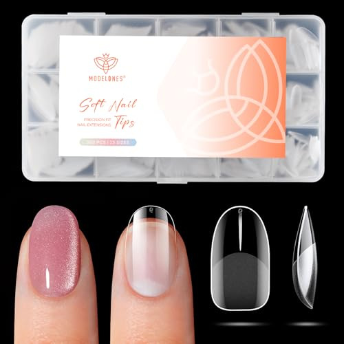 Modelones Extra Short Oval Nail Tips, 360pcs Pre-etched Clear Fake Nails Press On Full Cover Half Matte Acrylic Gel Kit False Tips for Extension Salon DIY at Home 15 Sizes