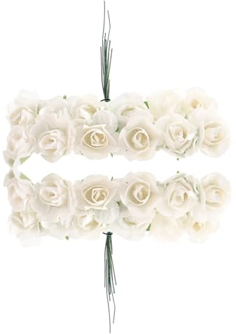 GLEAVI 144pcs Small Paper Rose Flowers for DIY Crafts Wedding Decor Artificial Miniature Roses White Bendable Stems Paper Material for Scrapbooking Party and Centerpiece Decoration