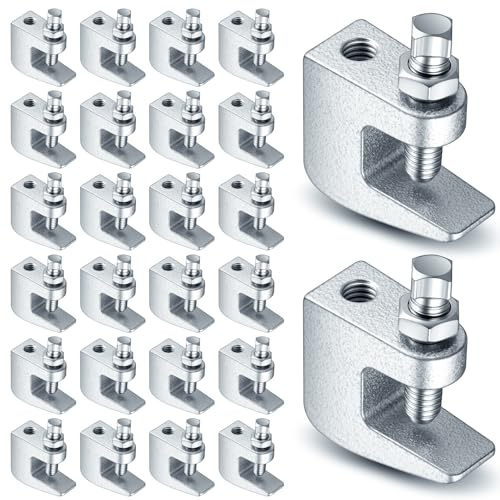 Hicarer 50 Pack Top Beam Clamp 3/8, Iron Safety Rod Clamp, 3/4 Jaw Opening, Wall Ceiling Mount C-Clamp Vertical Piping Support for Copper, Steel, PVC Tubing, Electro Galvanized Steel