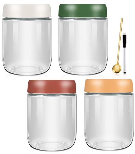 Alitree 4 Pezzi Barattoli Vetro con Coperchio, 500 ml Overnight Oats Jars, Barattoli di Vetro Cucina, per Freschezza e Conservazione di Fiocchi d'Avena, Insalate, Marmellate, Yogurt, Sottaceti