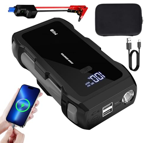 Spizummp Avviatore di emergenza per batteria auto, 8000 A, 3 modalità di illuminazione, ricarica rapida USB, per berline, moto, barche, camper, motoslitte, trattori, SUV