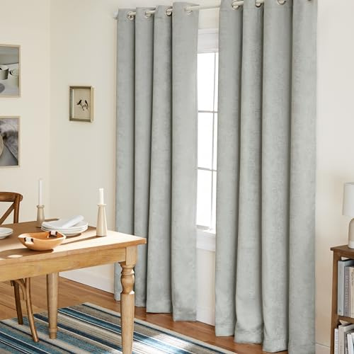 TOWN & COUNTRY EVERYDAY Lustre Solid Heavyweight Textured Sateen Indoor Curtains, Room Darkening Opacity, Grommet Top, Energy Efficient, 2-Pack Set, 52x96, Silver