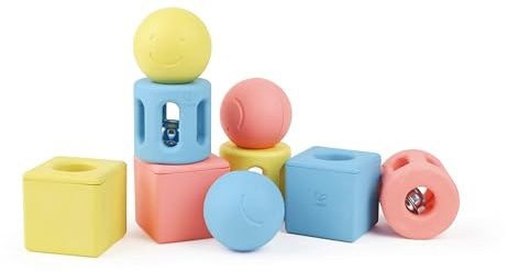 Hape E0456 Baby Geometric Rattle Trio - 9 Rattles - Made With Rice