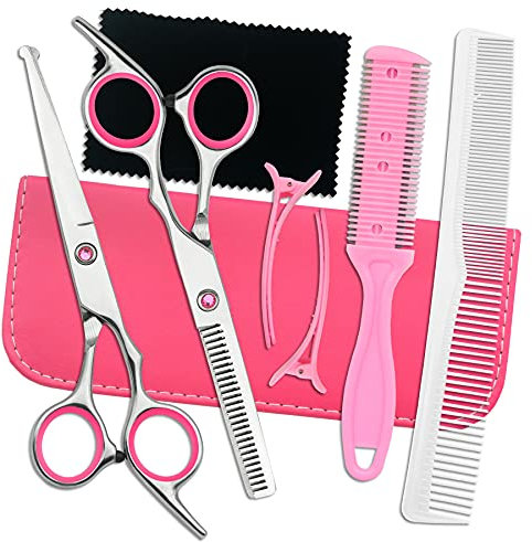 LIGICKY Set Forbici Parrucchiere professionali, Sicurezza punta arrotondata Forbici in Acciaio Inox, bambini forbici da barbiere Parrucchieri Sfoltire Kit di Utensili per Taglio Capelli Salon e casa