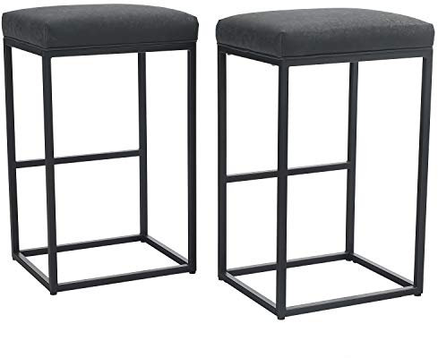 PHIVILLA 2er- Barhocker Barstühle mit Fußstütze, Küchenstühle PU-Leder, Rückenloser Hocker, Tresenhocker, Bistrohocker, für Innen Außen Esszimmer Hausbar Kaffee Stühle, Groß (Schwarz)