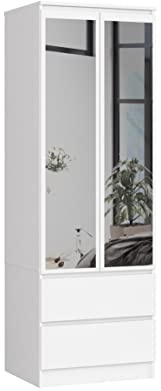 BDW - Armadio con specchio, 2 ante e 2 cassetti per camera da letto, soggiorno e corridoio, 180 x 60 x 51 cm (bianco) taglia unica