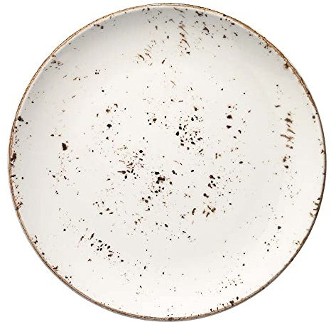 Bonna 6x Grain Gourmet Vintage Retro flacher Teller rund 25cm 3cm hoch Weiß Creme Braun Porzellan GRAGRM25DZ Speiseteller Essteller Tafelservice Geschirr