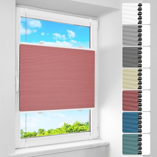 BelleMax Wabenplissee ohne Bohren Verdunkelung Thermo Plissee Klemmfix, Weinrot-weiß 40x120cm(BxH), 100% Blickdicht,Schallschutz Sonnenschutz Doppelplissee für Fenster