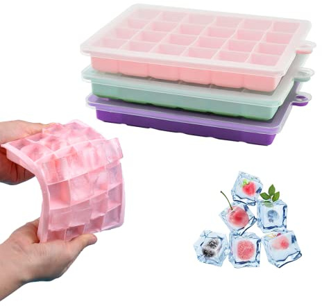 TAO CICADA Ice Cube Tray, 3 Pack Silicone Ice Cube Molds, Ice Cube Trays, Silicone Ice Trays, Easier to Release, BPA Free for Alcohol/Coffee/Beverages (Pink, Light blue, Purple)