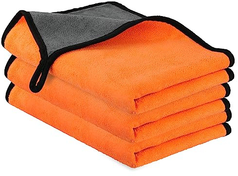 URAQT Panni Microfibra 3 Pezzi 400 GSM, 60cm * 40cm Panno Asciugatura per Auto, Moto, Casa, Parabrezza e Finestrini (Arancio Grigio)