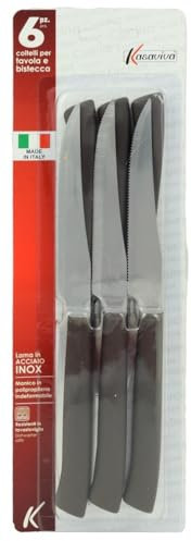 kasaviva Coltelli, Set 6pz per Tavola e Bistecca, Lama in Acciaio Inox e Manico Indeformabile (1, Marrone)